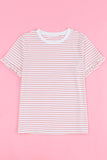 Pink Casual Striped Ruffle Sleeve Short Sleeve T-Shirt