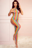 Multicolor Rainbow Hollowed Open Crotch Halter Bodystocking