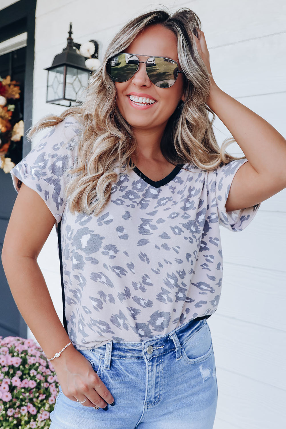 Contrast Trim Animal Print T-shirt