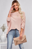 Pink Waffle Knit Eyelet Long Sleeve Blouse