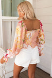 V Neck Bishop Sleeves Floral Smocked Top