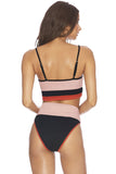 Spaghetti Straps Colorblock Ribbed High Waist Bikini