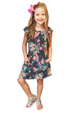 Little Girls' Ruffle Sleeve Floral Dress with Pockets
