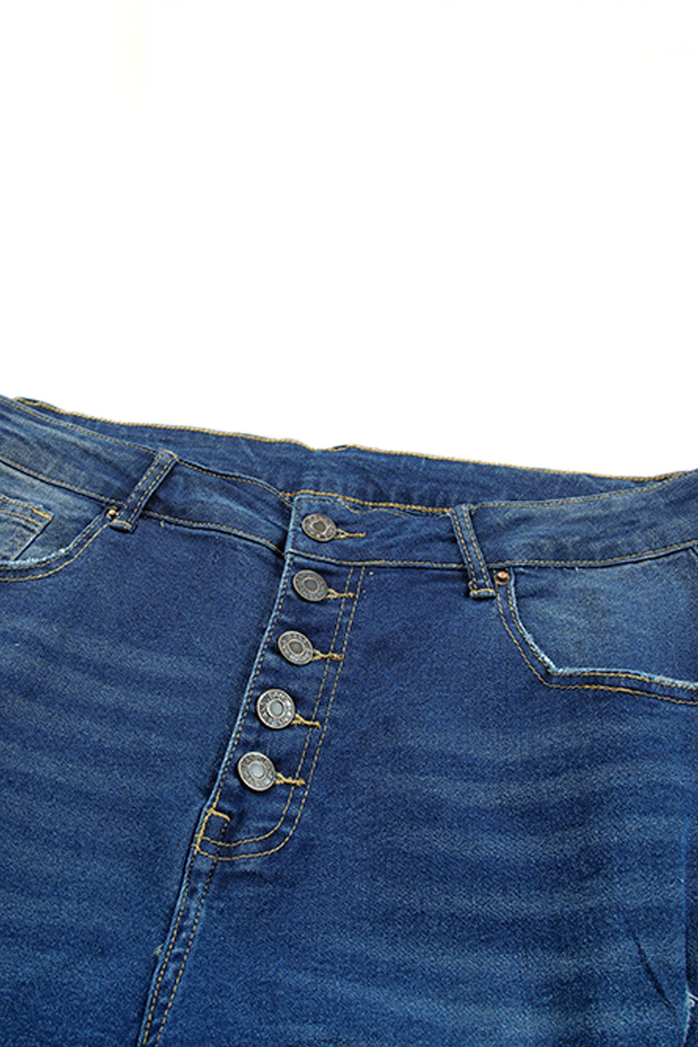 Plus Size High Rise Buttons Distressed Ankle Skinny Jeans