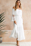 Off Shoulder Embroidered Flared Sleeve Lace Maxi Dress