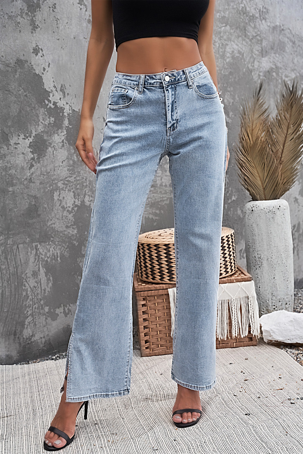 High Rise Slit Anklet Flare Jeans