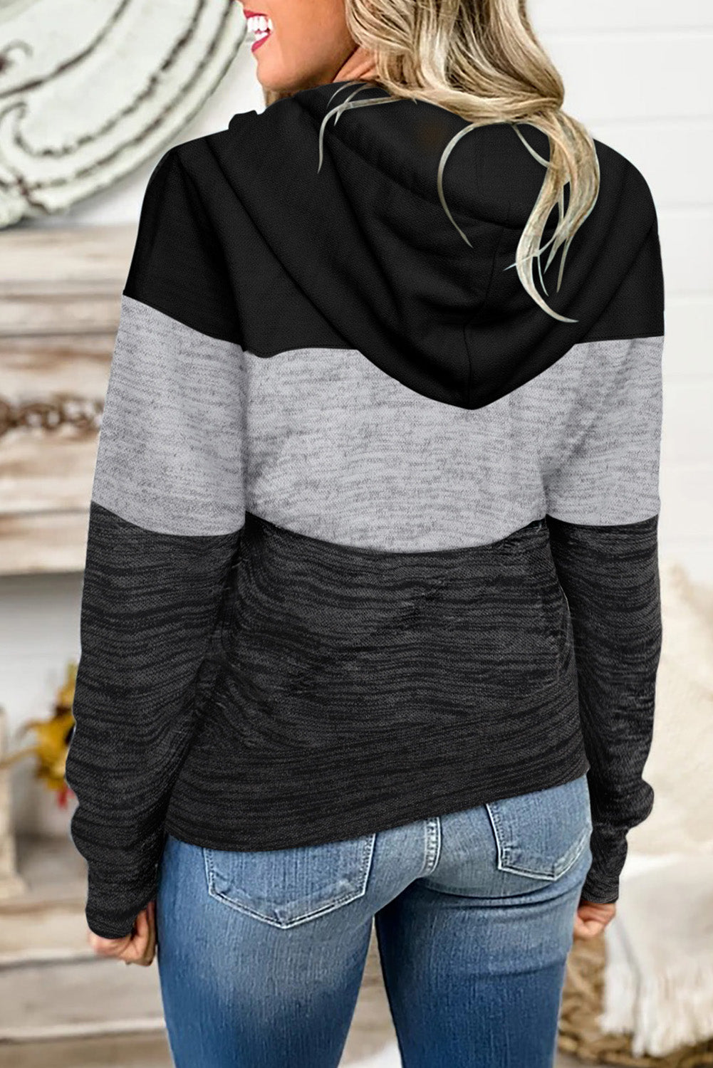 Colorblock Zip Front Hooded Coat