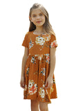 Short Sleeve Pocketed Children's Floral Dress