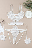 Lace O-ring Strappy Teddy Lingerie with Wrist Bands