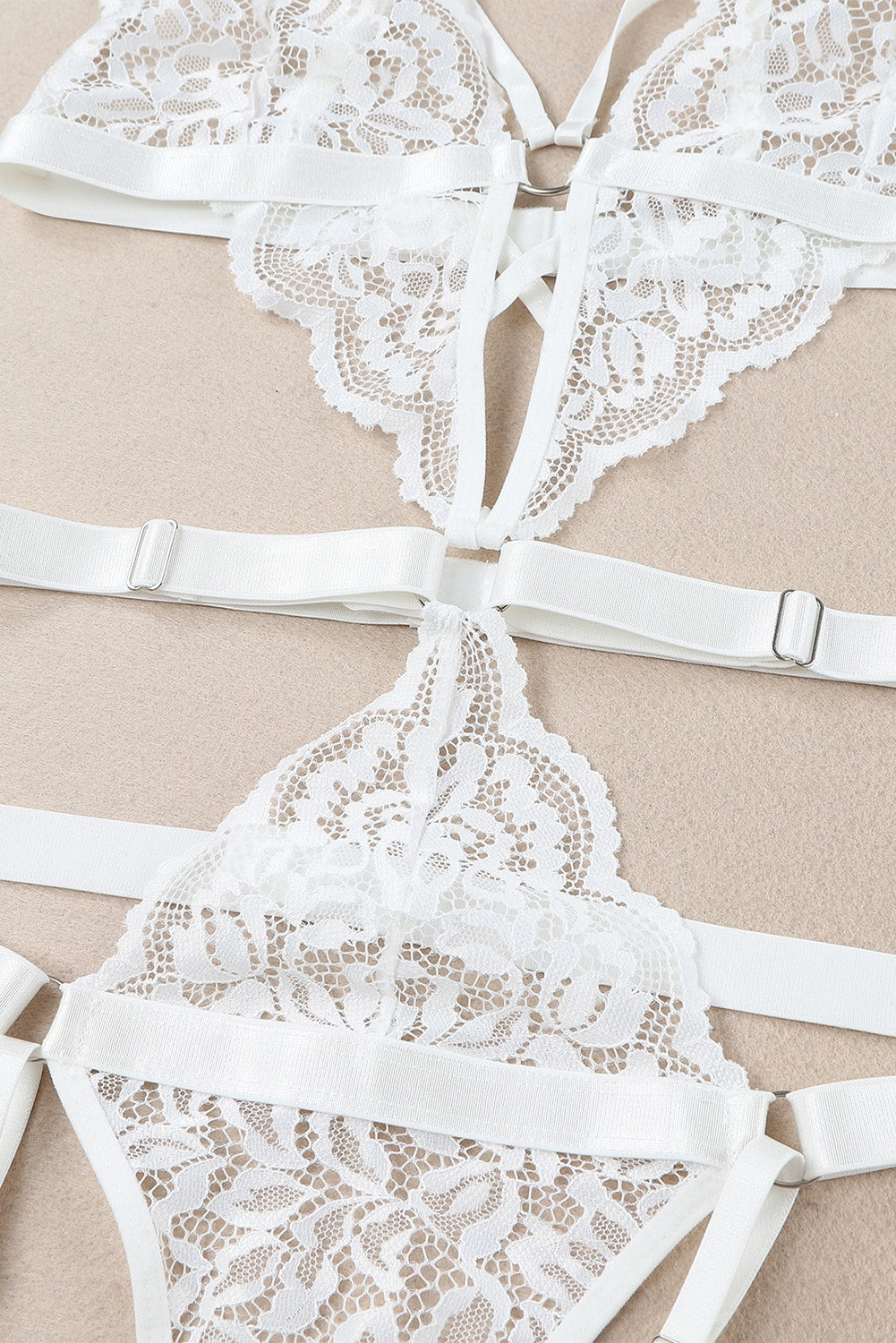 Lace O-ring Strappy Teddy Lingerie with Wrist Bands