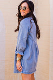 Sky Blue Buttoned Long Sleeve Denim Mini Dress