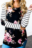 Floral Striped Elbow Patch Baseball Long Sleeve Top