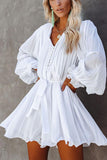 Brief Comfy Pleated Long Sleeve White Mini Dress