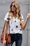 V Neck Stars Print Gray T-shirt