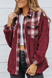 Plaid Patchwork Buttoned Pocket Sherpa Jacket