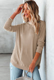 Crew Neck Ribbed Trim Waffle Knit Top