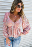 Bohemian Print Puff Sleeve Curvy Peplum Blouse