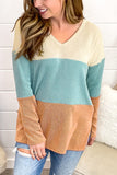 Multicolor Color Block Wavy Ribbed Pullover