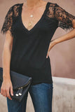 Sweet Side Lace Deep V Neck Top T-shirt