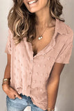 Buttoned Swiss Dot Turn-down Collar Short Sleeve Shirt