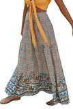 Boho Floral Print Elastic High Waist Pleated A Line Maxi Skirt