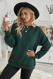 Plain Drop-shoulder Pullover Sweatshirt /Black/Green