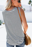 Stripe Print V Neck Buttoned Tie Knot Tank