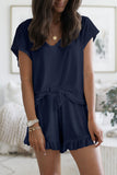Super Soft T-shirt Ruffle Shorts Lounge Set