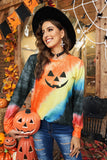 Pumpkin Embroidered Tie Dye Long Sleeve Sweatshirt