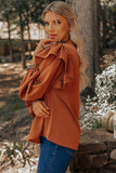 Ruffled Pleated Buttoned V Neck Blouse