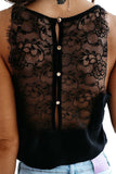 Spaghetti Straps Eyelash V Neck Buttoned Back Lace Splicing Tank Top