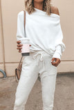 Slouchy One Shoulder Dolman Sleeves Ribbed Sweater