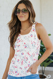 Ruffle Straps Floral Rib Knit Tank Top