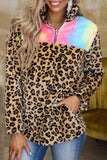 Tie-dye Fleece Sweatshirt with Leopard Splicing