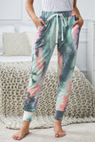 Dark Blue Tie-dye Color Block Drawstring Pants