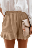 Khaki High Waist Pocketed Ruffle Shorts
