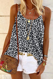 Khaki Leopard Print Spaghetti Strap Pleated Flowing Tank Top