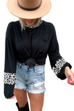 Leopard Print Balloon Sleeve Crew Neck Top