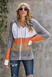 Zipped Front Colorblock Hollow-out Knit Hoodie