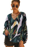 Boho Print Balloon Sleeve Blouse