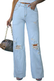 Washed Ripped Knee Wide Legs Jeans