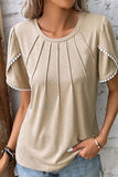 Lace Trim Pleated Short Sleeve Top