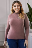Khaki Plain Turtleneck Ribbed Plus Size Top