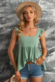 Khaki Flutter Shoulder Babydoll Top