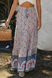 Boho Floral Print Elastic High Waist Pleated A Line Maxi Skirt