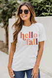 White Hello Fall Letter Print Crew Neck Graphic Tee
