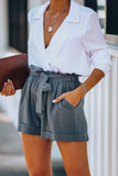Cotton Pocketed Paper Bag Waist Shorts