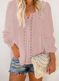 Bohemian Bubble Sleeve Eyelet Blouse