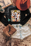 Serape Frame Cow Cactus Graphic Sweatshirt