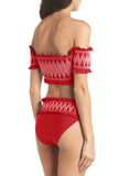 Red Smocked Bardot Bikini Set